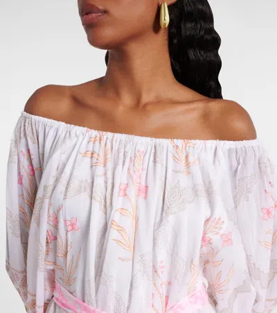 Juliet Dunn Printed Off-shoulder Cotton Minidress In Multi