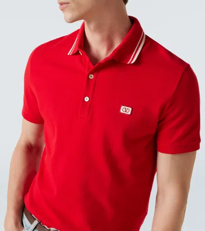Valentino Vlogo Patch Cotton Piqué Polo Shirt In Red
