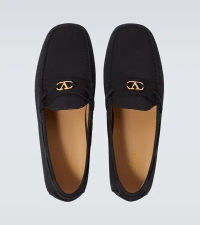 Valentino Fastaway Driver Loafers With Rubber Sole And Textured Finish In Black