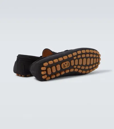 Valentino Fastaway Driver Loafers With Rubber Sole And Textured Finish In Black