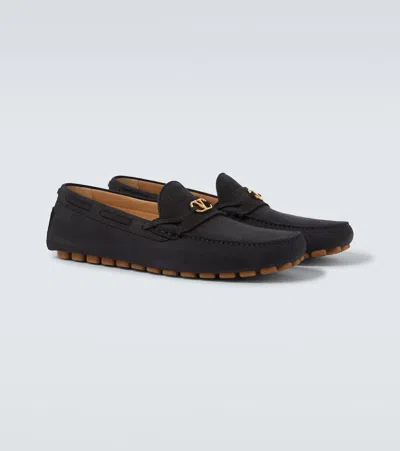 Valentino Fastaway Driver Loafers With Rubber Sole And Textured Finish In Black