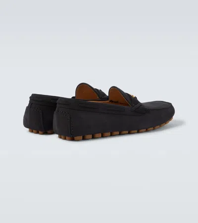 Valentino Fastaway Driver Loafers With Rubber Sole And Textured Finish In Black