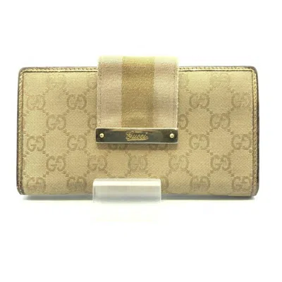 Pre-owned Gucci Beige Gg Canvas Leather Long Wallet (bi-fold) ()