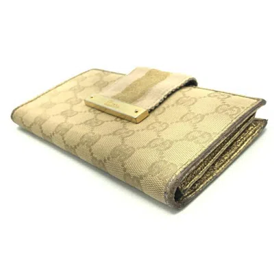 Pre-owned Gucci Beige Gg Canvas Leather Long Wallet (bi-fold) ()
