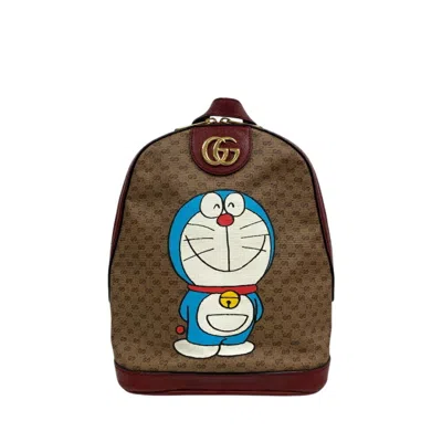 Pre-owned Gucci Beige Red Color Gg Supreme Backpack ()