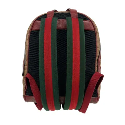 Pre-owned Gucci Beige Red Color Gg Supreme Backpack ()