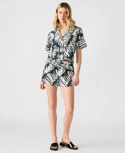 Steve Madden Womens Sandra Printed Button Front Shirt Marguerite High Rise Shorts In Blue