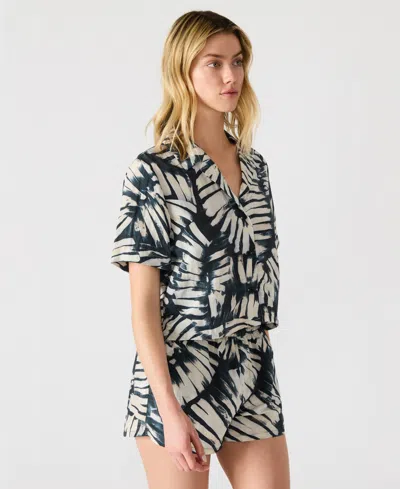 Steve Madden Womens Sandra Printed Button Front Shirt Marguerite High Rise Shorts In Blue