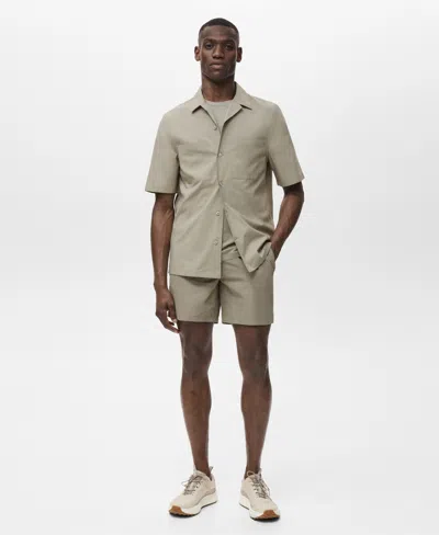 Mango Solid Stretch Cotton Blend Camp Shirt In Green
