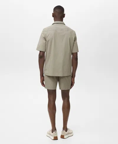 Mango Solid Stretch Cotton Blend Camp Shirt In Green