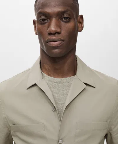 Mango Solid Stretch Cotton Blend Camp Shirt In Green