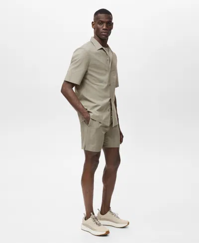Mango Solid Stretch Cotton Blend Camp Shirt In Green