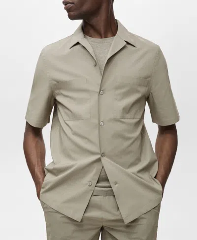 Mango Solid Stretch Cotton Blend Camp Shirt In Green