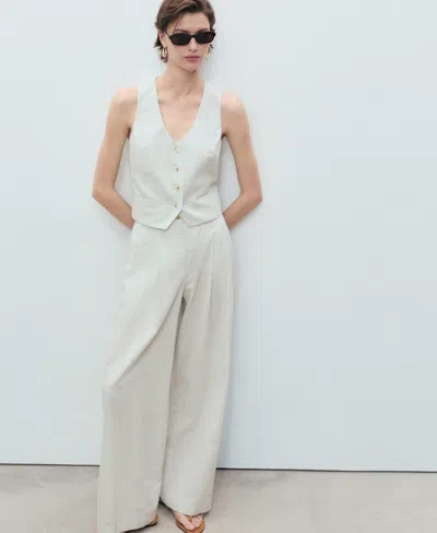 Mango Women's Straight-fit Linen-blend Suit Pants In White