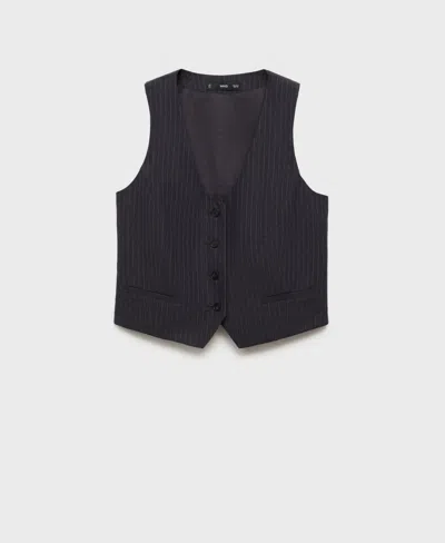 Mango Linen-blend Suit Waistcoat Navy In Black