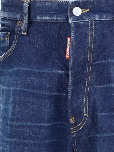 Dsquared2 Blue Jeans With Belt Loops And Logo Patch On The Rear In Blue