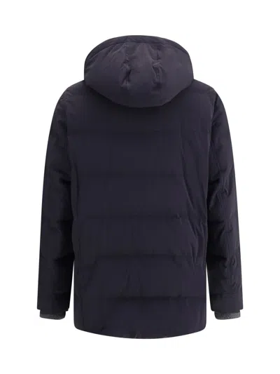 Brunello Cucinelli Hooded Down Jacket With Adjustable Back Slits In Black