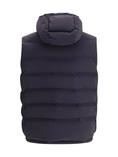 Brunello Cucinelli Hooded Design Quilted Down Vest In Blue