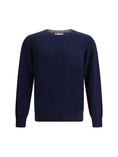 Brunello Cucinelli Men Cashmere And Silk Sweater In Blue