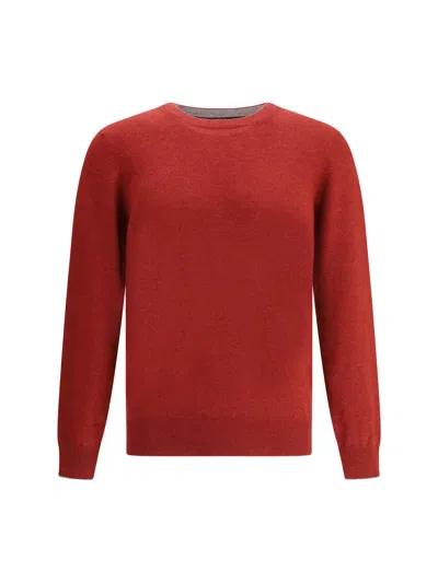 Brunello Cucinelli Cashmere And Silk Crew-neck Sweater In Red