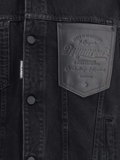 Dsquared2 Black Jacket With Classic Collar And Embossed Logo On The Front In Denim Man In Black