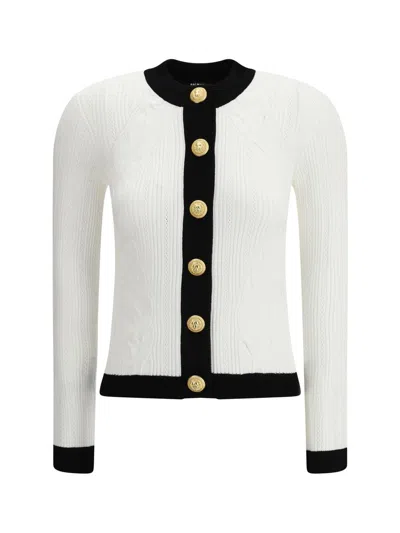 Balmain Women Ls Buttoned Torsade Knit Cardigan In White
