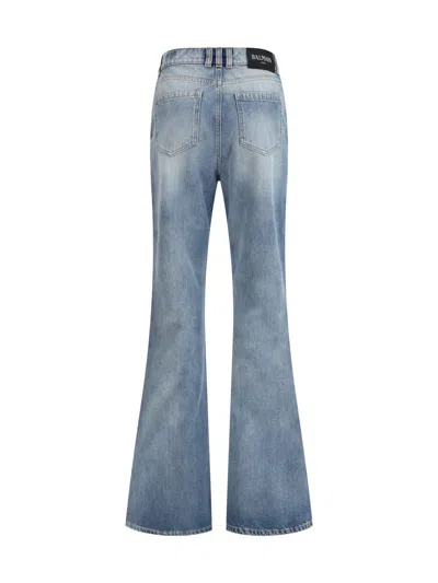 Balmain Flared Cotton Jeans Distressed Finish In Blue