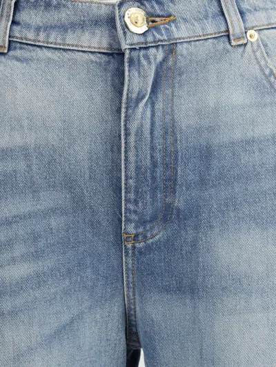 Balmain Flared Cotton Jeans Distressed Finish In Blue