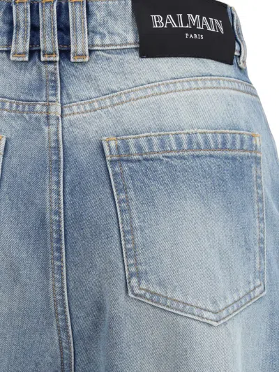 Balmain Flared Cotton Jeans Distressed Finish In Blue