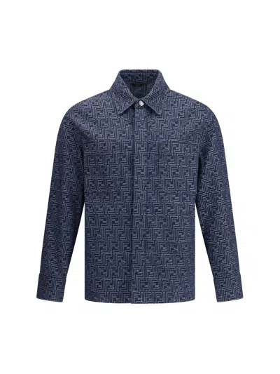 Fendi Giubbino In Denim Ricamato Uomo In Blue