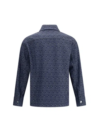 Fendi Giubbino In Denim Ricamato Uomo In Blue