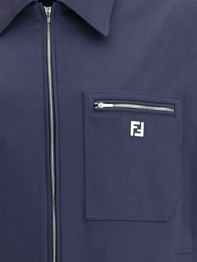 Fendi Drawstring Hem Cotton Jacket In Blue