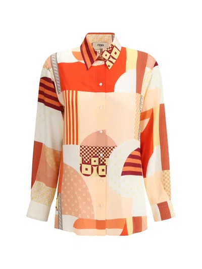 Fendi Patchwork Printed Long-sleeved Shirt In Multi