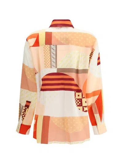Fendi Patchwork Printed Long-sleeved Shirt In Multi