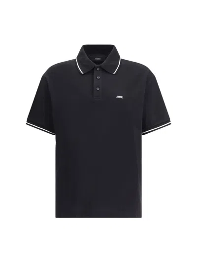 Amiri Black Polo Shirt With Classic Collar And Logo Lettering Embroidery On The Front In Cotton Man