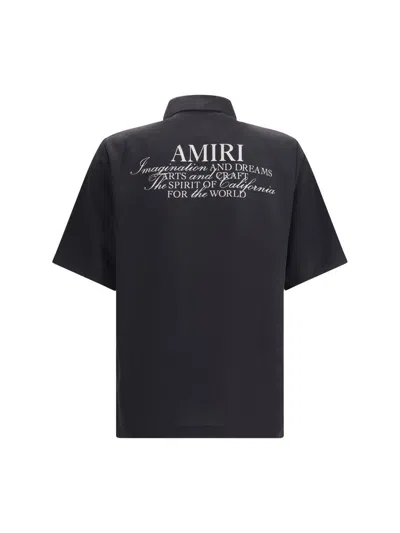 Amiri Mens Black Spirit Logo-patch Woven Bowling Shirt