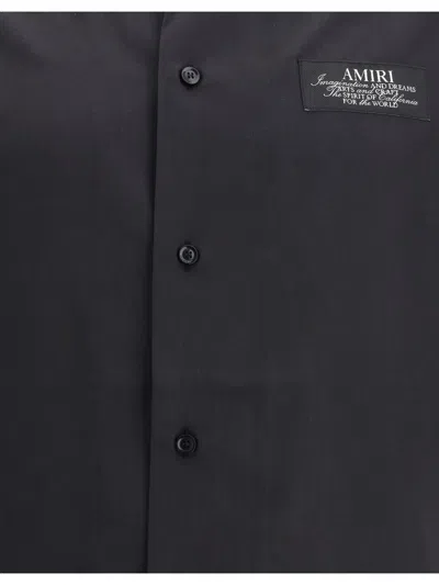 Amiri Mens Black Spirit Logo-patch Woven Bowling Shirt