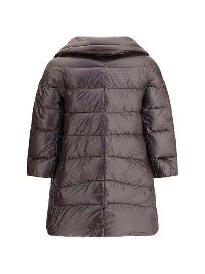 Herno Quilted Padded Midi Jacket With High Collar In Brown