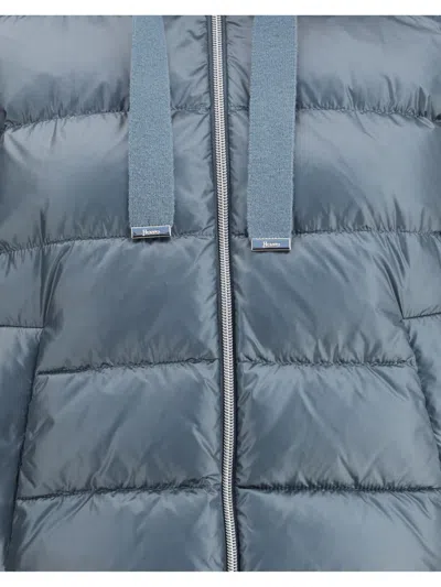 Herno Women Down Jacket With Wool Sleeves In Blue