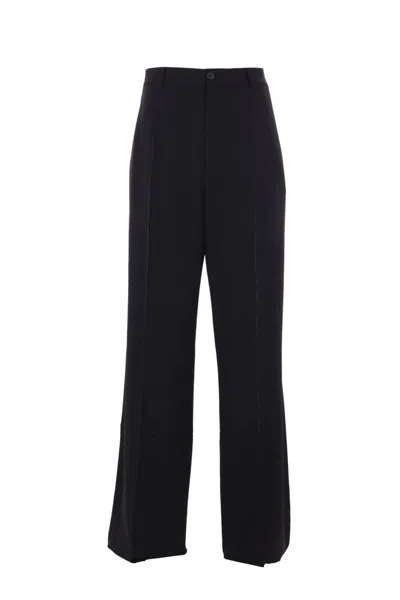 Balenciaga Black Pants With Belt Loops In Wool Blend Man In Black