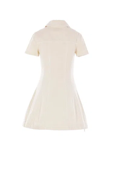 Self-portrait Structured Beige Dress With Classic Collar And Flap Pockets In Neutral
