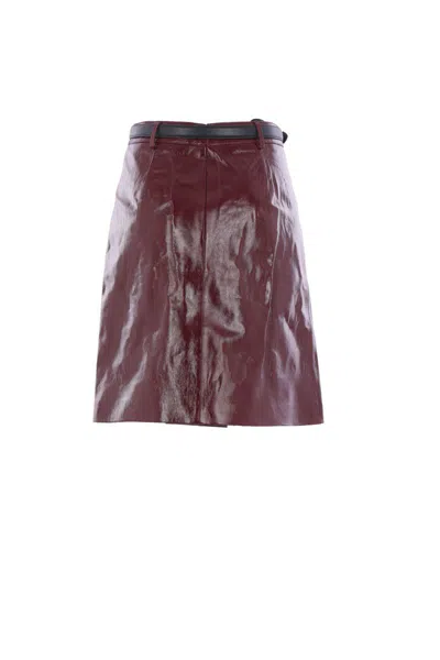 Self-portrait Belted Patent Leather Miniskirt In Burgundy