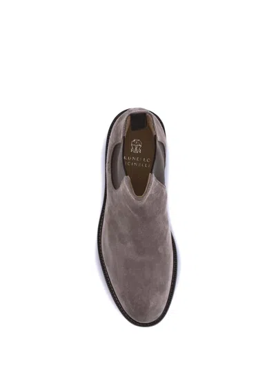 Brunello Cucinelli Men Suede Chelsea Boots In Brown
