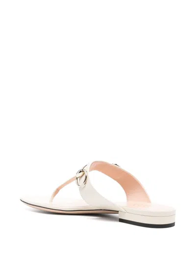 Gucci Lady Horsebit Leather Thong Sandals In White