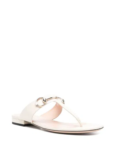 Gucci Lady Horsebit Leather Thong Sandals In White