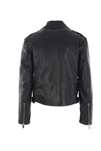 Alexander Mcqueen Leather Jacket With Belted Waist And Epaulettes In Black