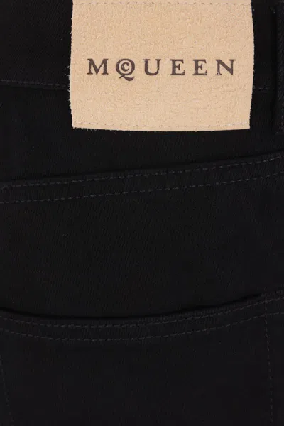 Alexander Mcqueen Black Jeans With Belt Loops And Logo Patch On The Rear In Denim Man