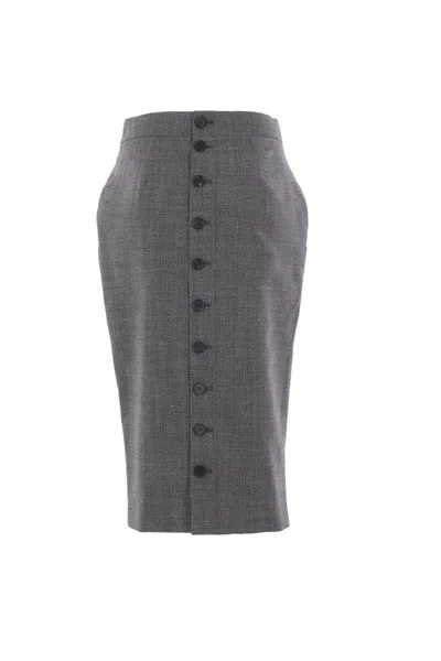 Alexander Mcqueen Grey Skirt With Button Closure In Wool Woman