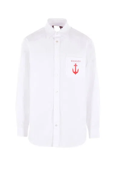 Gucci Anchor-embroidered Cotton Shirt
