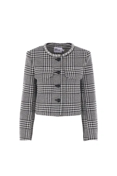 Self-portrait Wool Houndstooth Tailored Jacket Jackets Multicolor In Gray